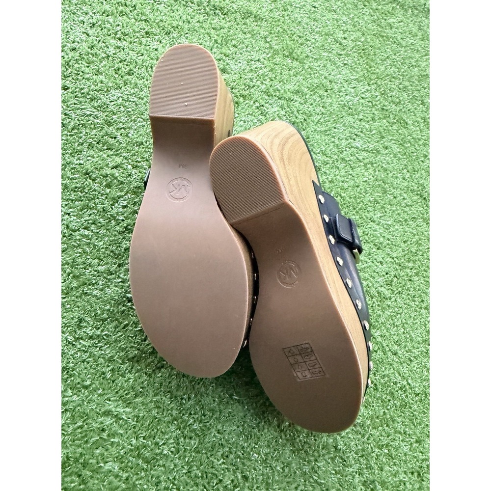 NIB Michael Kors Rye Platform Clogs Black Leather Gold Studded Mule 9M - Picture 5 of 9